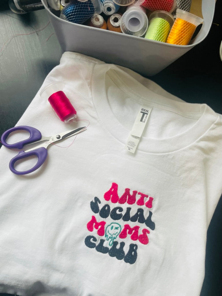 Anti Social Moms Club Embroidered Crewneck T-shirt