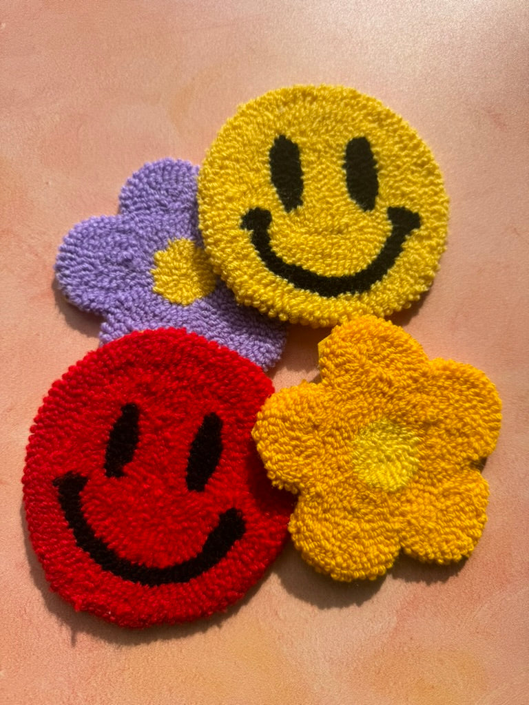 Smiley Face Mug Rug - Punch Needle Coaster