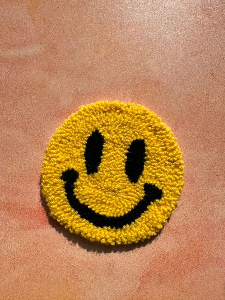 Smiley Face Mug Rug - Punch Needle Coaster
