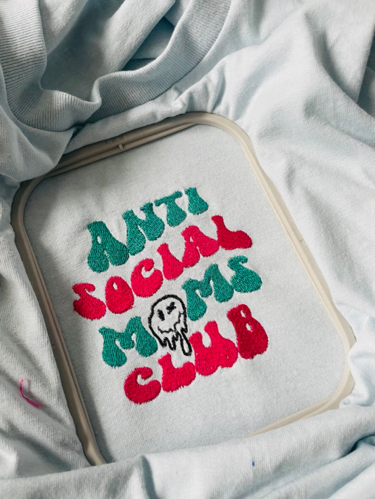 Anti Social Moms Club Embroidered Crewneck T-shirt