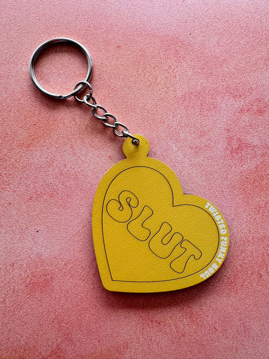 SLUT - Love Heart Wooden Keyring | Laser Cut - (Ready To Ship)