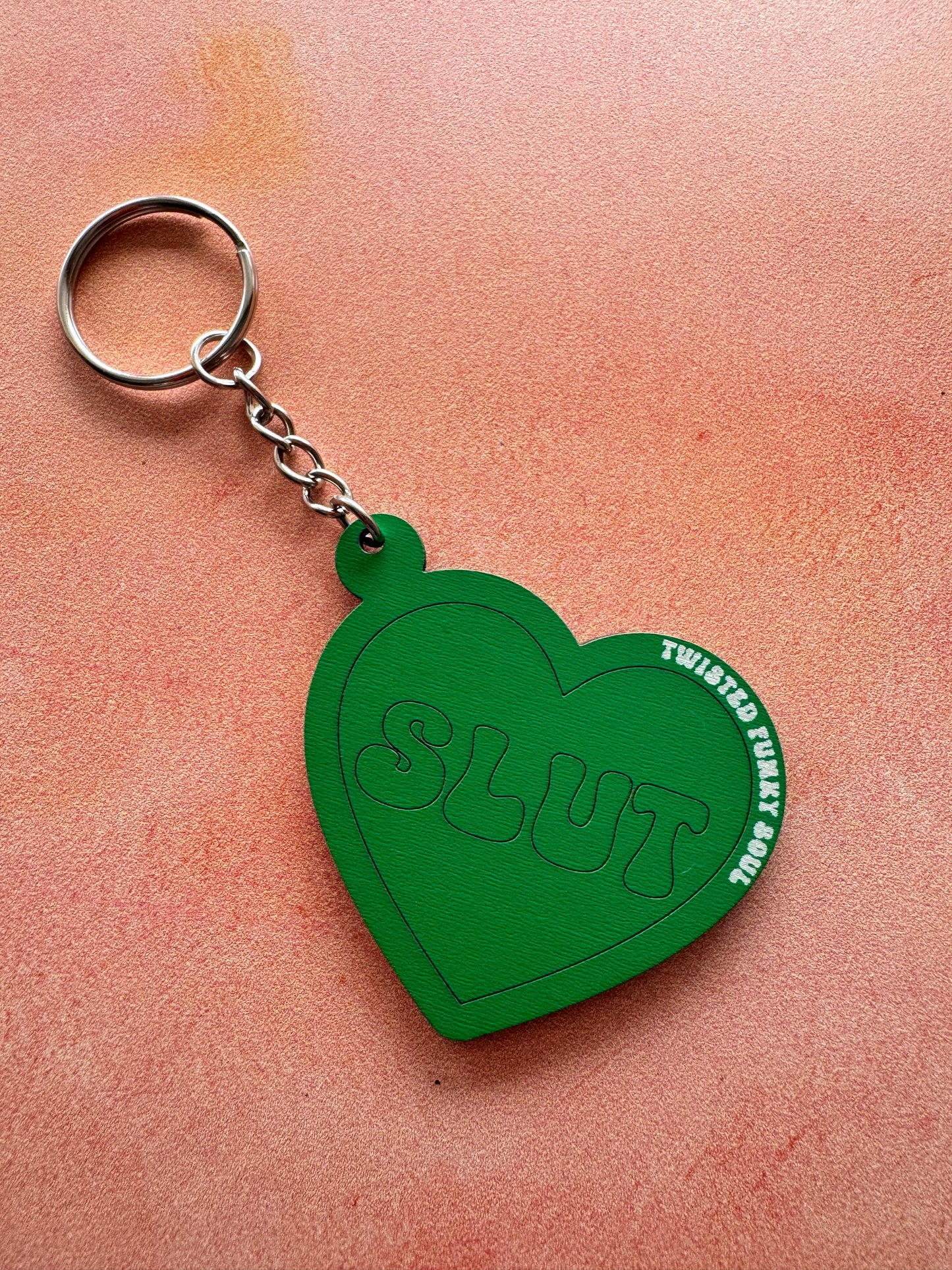 SLUT - Love Heart Wooden Keyring | Laser Cut - (Ready To Ship)