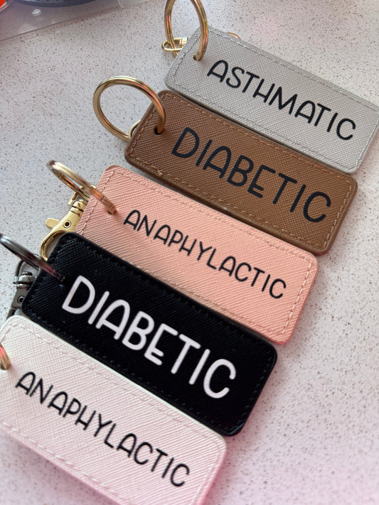 SALE : Faux Leather Medical Alert  Keyring Collection (Pick Your Design)
