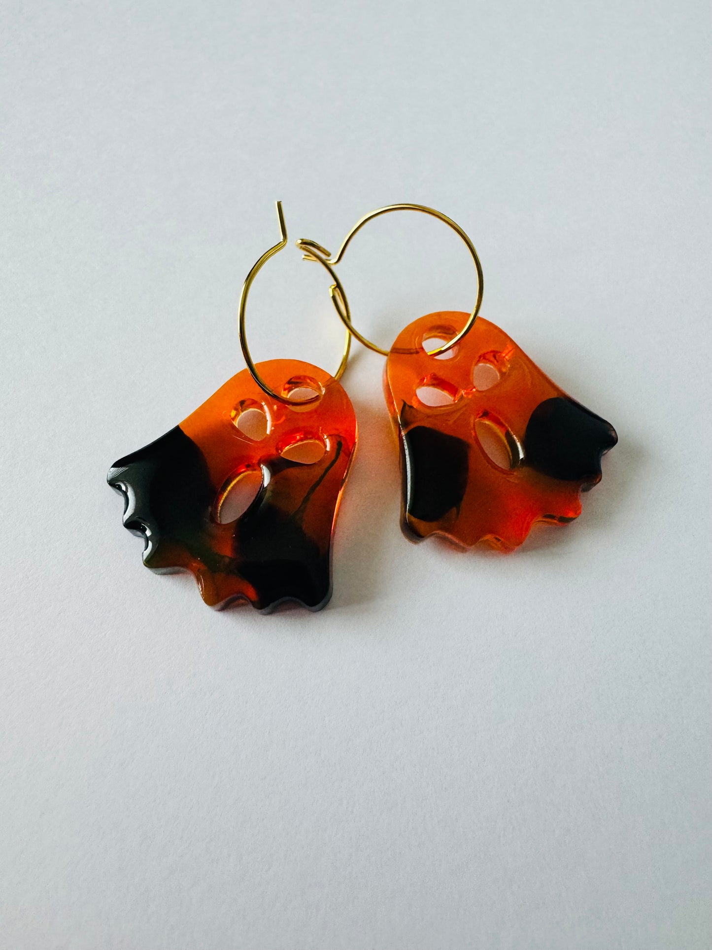 Spooky Little Ghosts - Resin Hoop Charm Earrings
