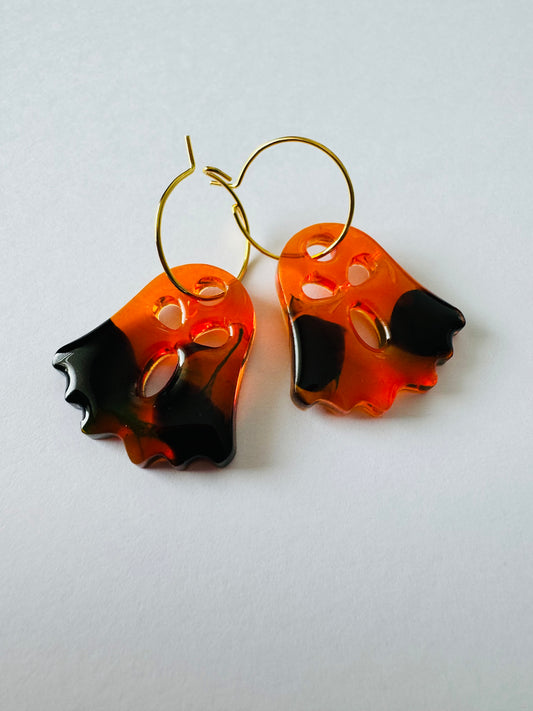 Spooky Little Ghosts - Resin Hoop Charm Earrings