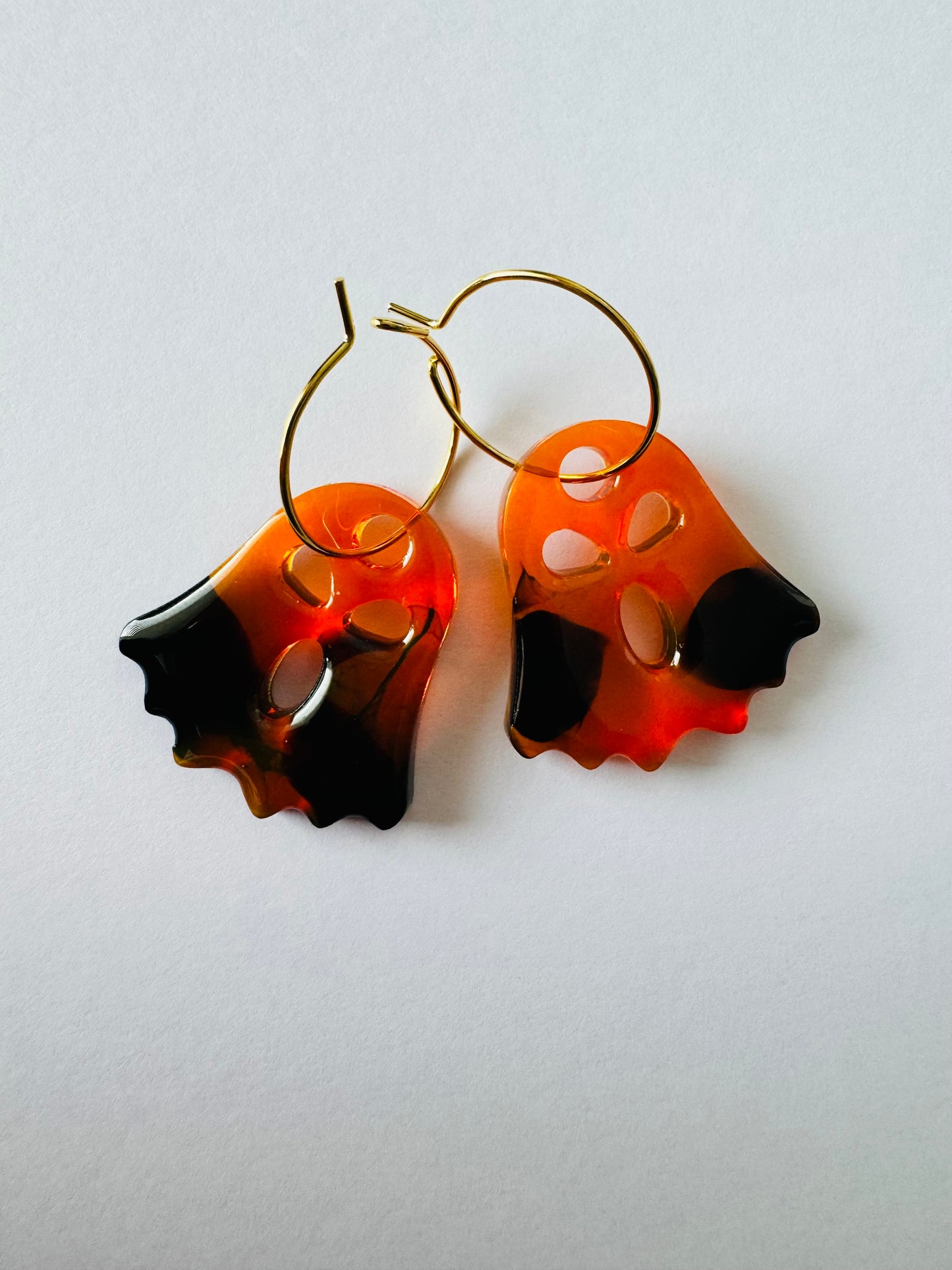 Spooky Little Ghosts - Resin Hoop Charm Earrings