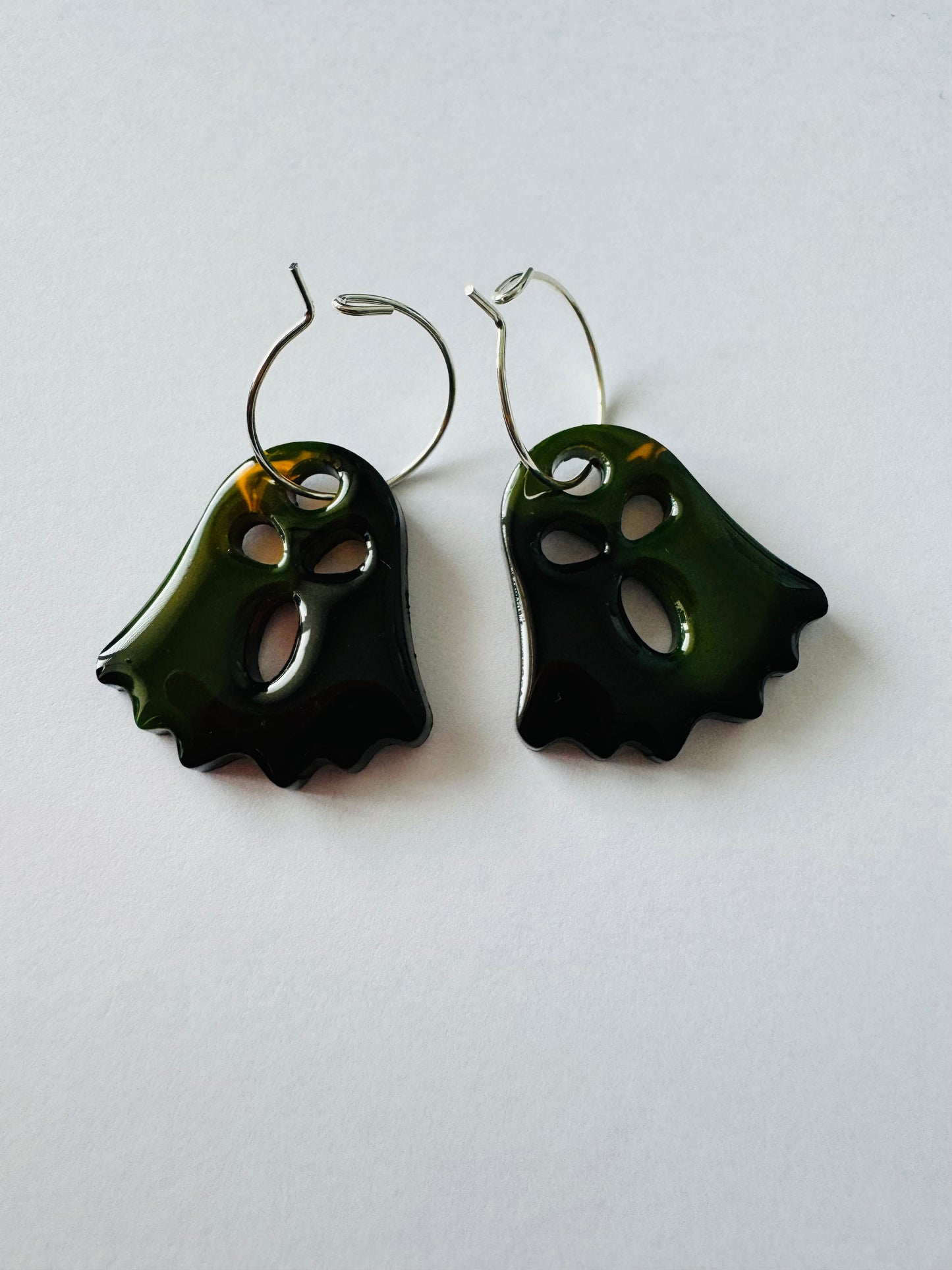 Moody Little Ghosts - Resin Hoop Charm Earrings