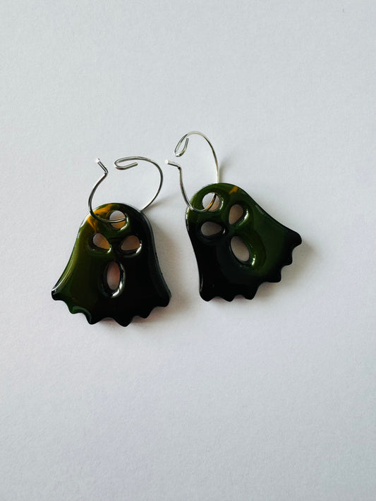 Moody Little Ghosts - Resin Hoop Charm Earrings