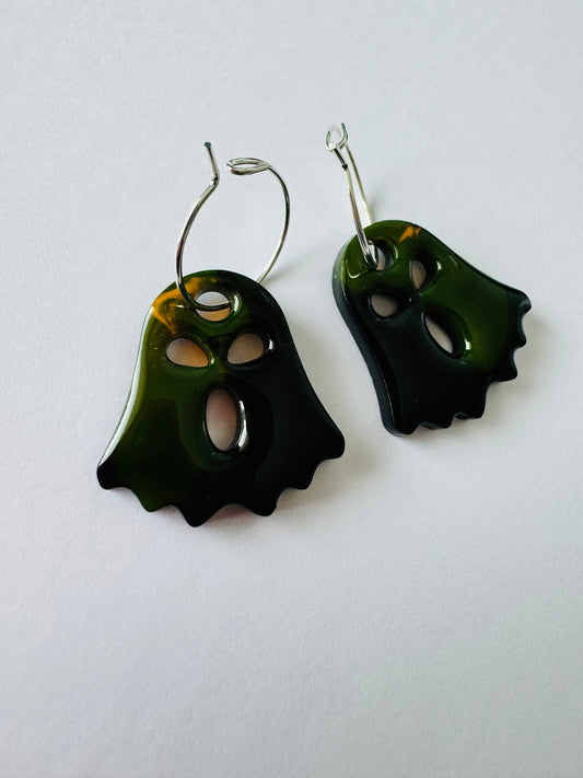Moody Little Ghosts - Resin Hoop Charm Earrings