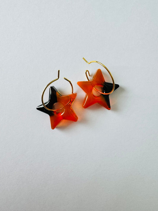 Spooky Stars - Resin Hoop Charm Earrings
