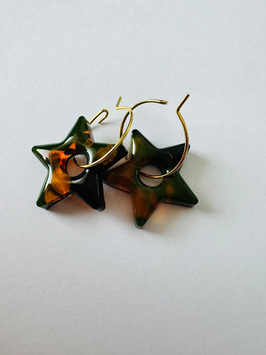 Moody Star - Resin Hoop Charm Earrings
