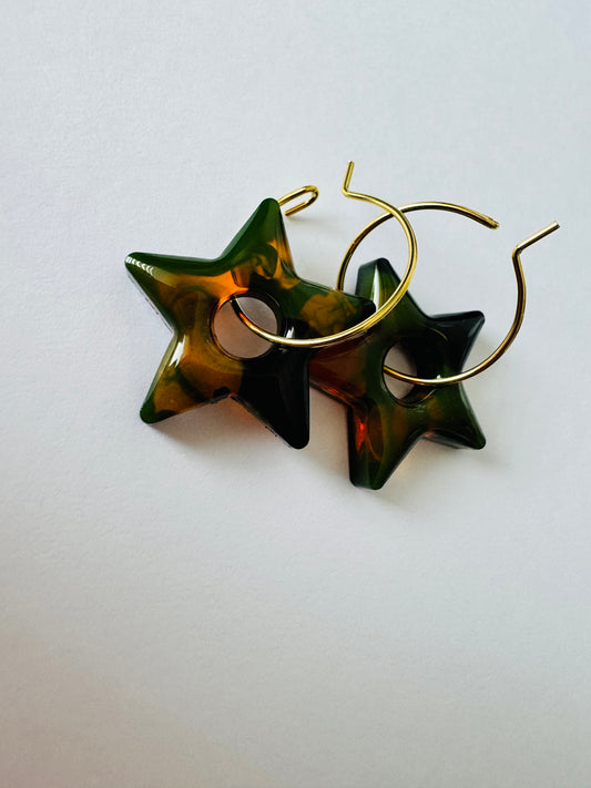 Moody Star - Resin Hoop Charm Earrings