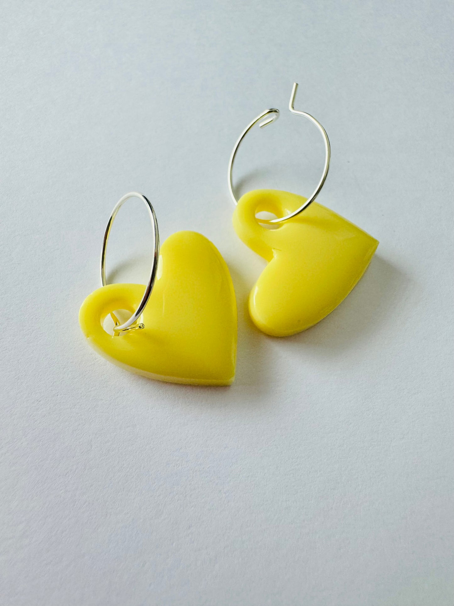 Yellow Hearts - Resin Hoop Charm Earrings