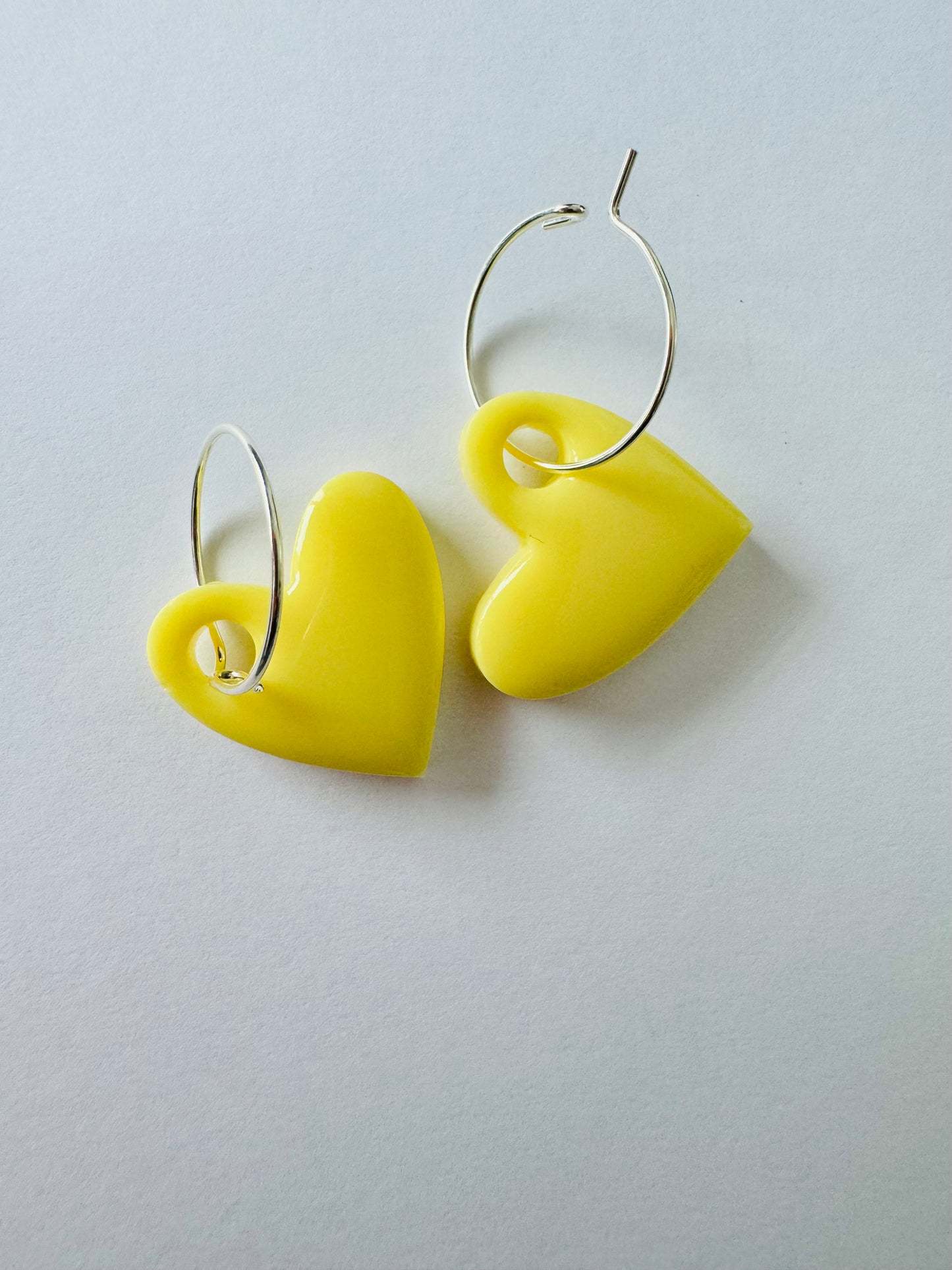 Yellow Hearts - Resin Hoop Charm Earrings