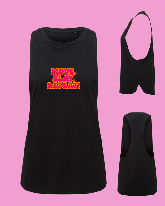 MOVE. SLAY. REPEAT! – Organic Racerback Tank (Black)