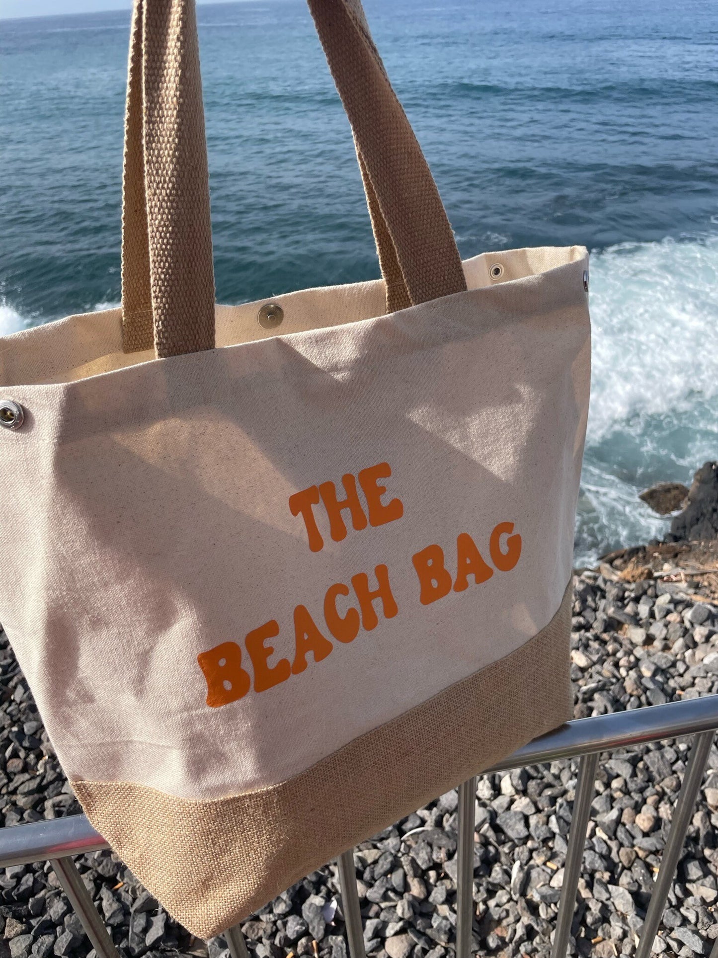Personalised Canvas & Jute Beach Bag | Personalised Tote Bag | Stylish Shopper Bag | Natural Jute