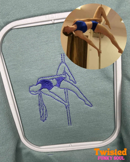 Personalised Embroidered Aerial Portrait From Photo Sweatshirt, Custom Portrait Embroidery Pole Dance Fitness, Custom Photo Embroidery