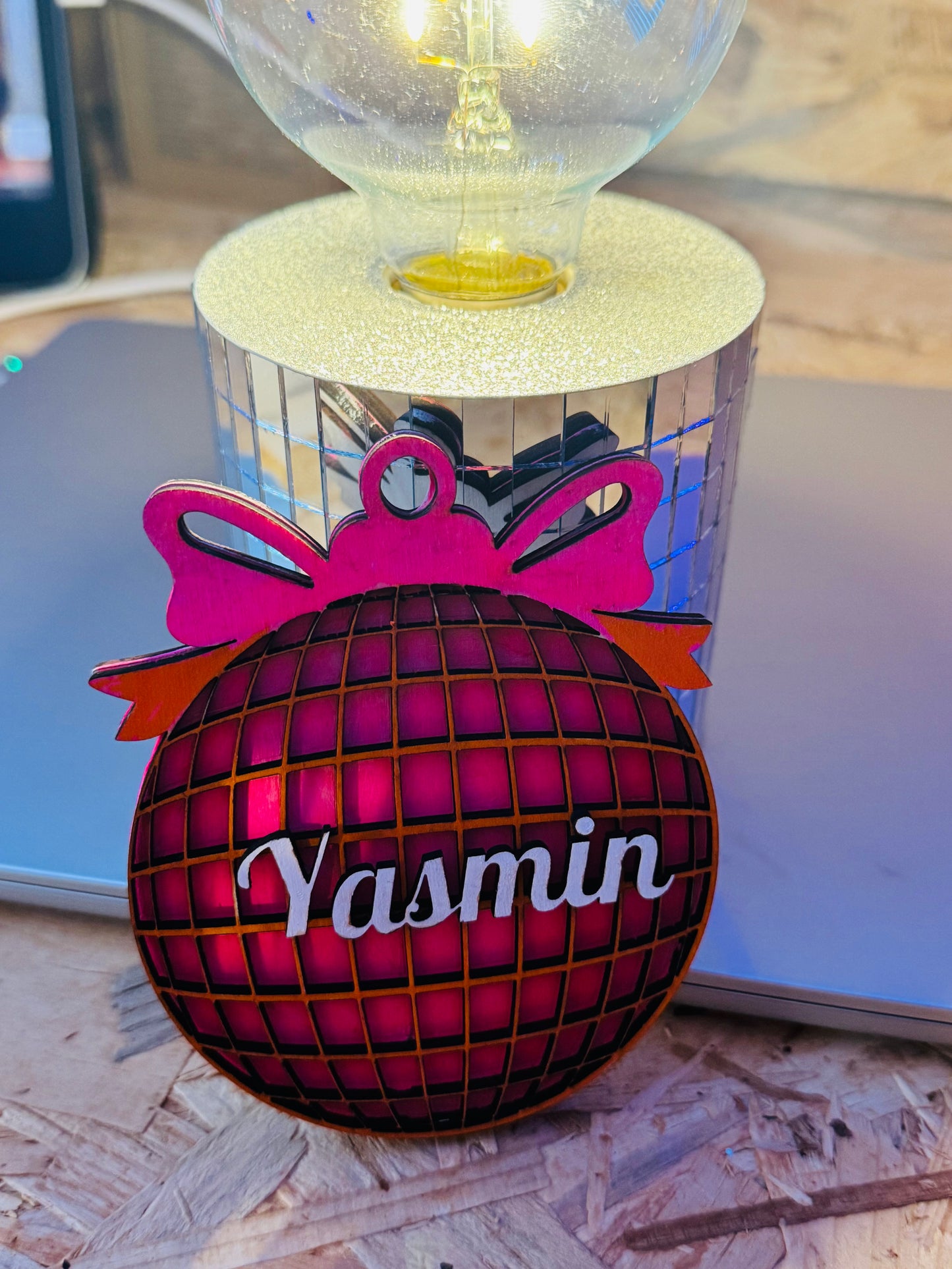 Hand-painted wooden disco ball Christmas ornament
