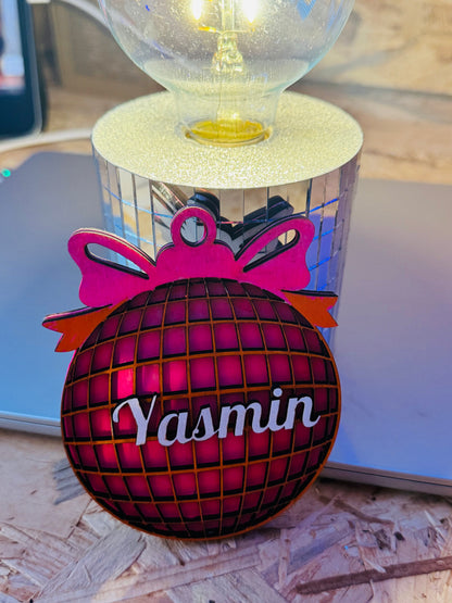 Hand-painted wooden disco ball Christmas ornament
