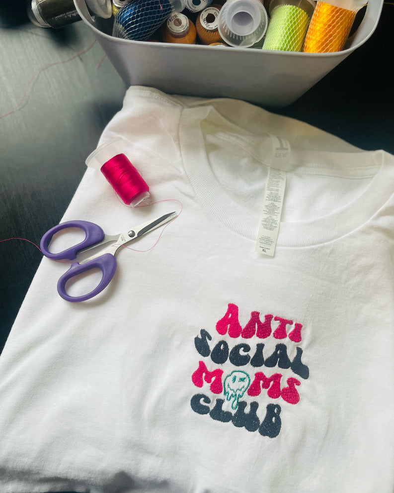 Anti Social Moms Club Embroidered Crewneck T-shirt