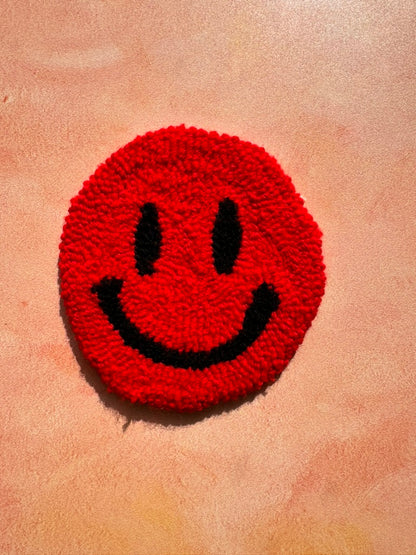 Smiley Face Mug Rug - Punch Needle Coaster