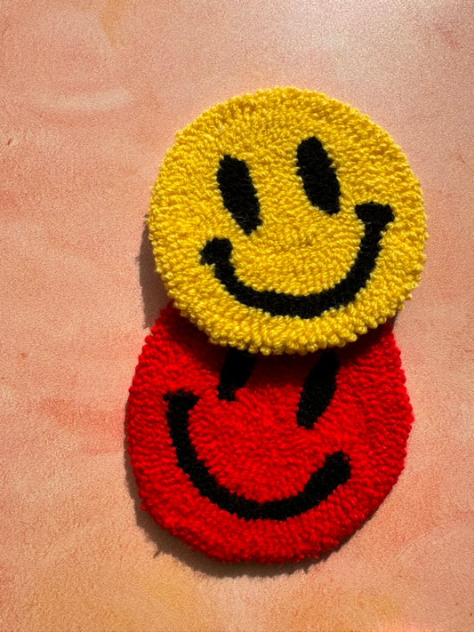 Smiley Face Mug Rug - Punch Needle Coaster