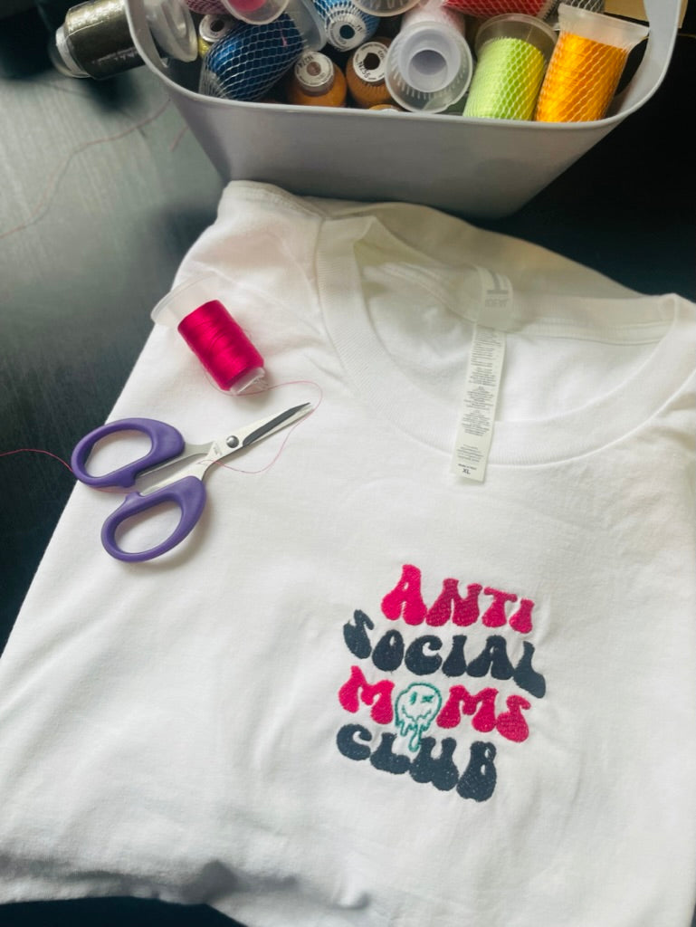 Anti Social Moms Club Embroidered Crewneck T-shirt