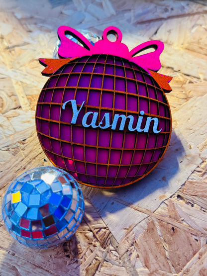 Custom name Christmas bauble in neon colours