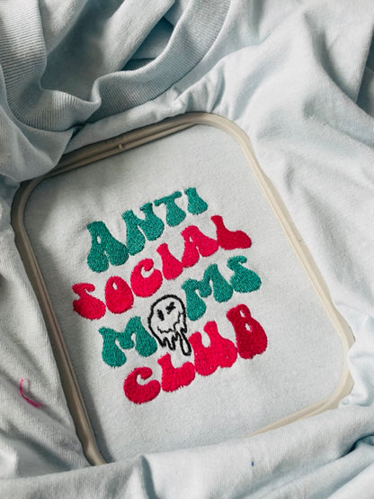 Anti Social Moms Club Embroidered Crewneck T-shirt