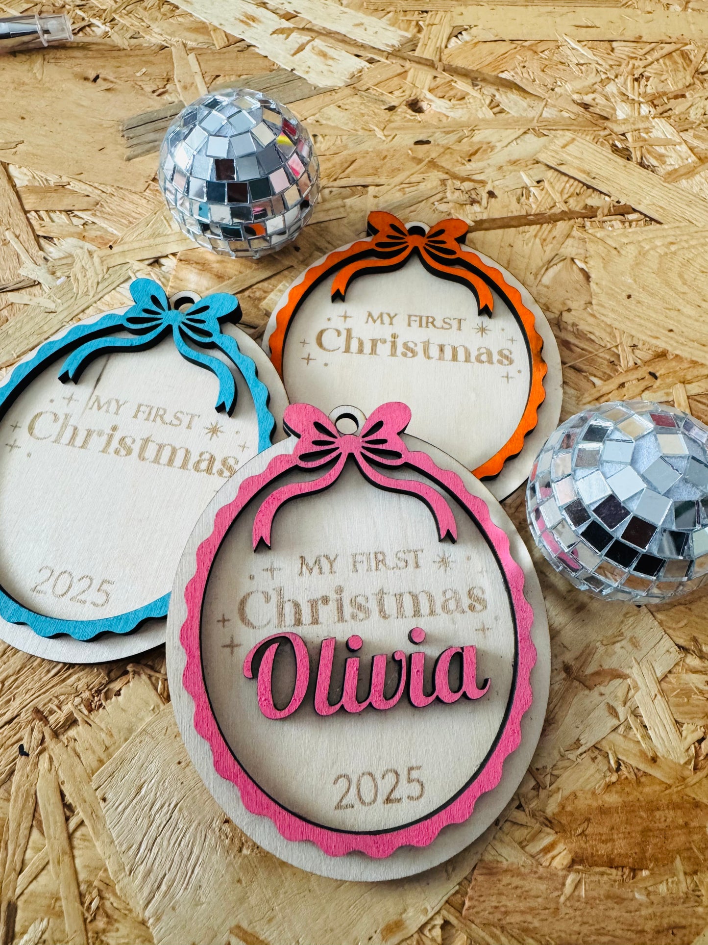 Personalised “My First Christmas” Bauble – Custom Baby Ornament 2025 | Wooden Keepsake Gift