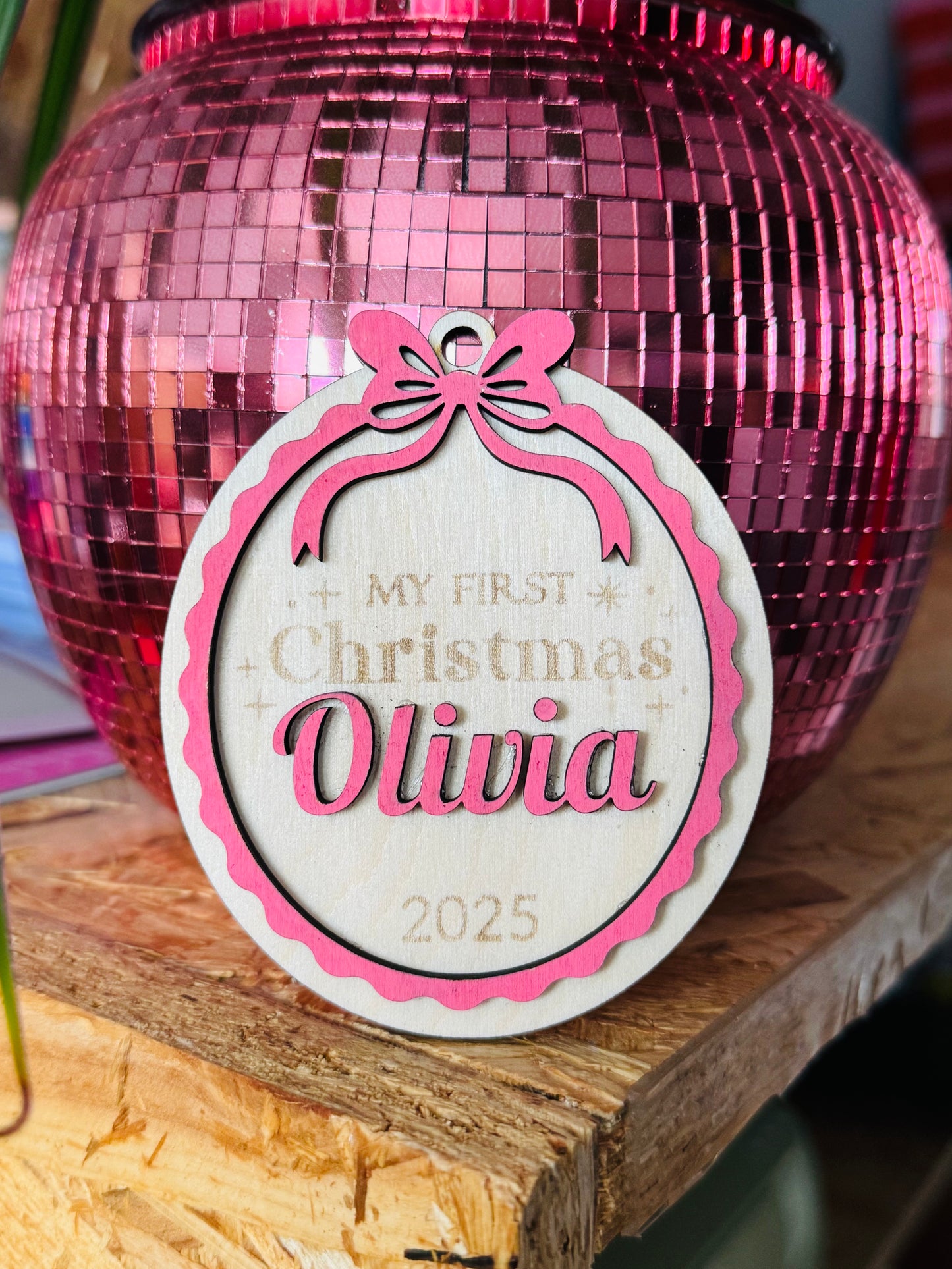 Personalised “My First Christmas” Bauble – Custom Baby Ornament 2025 | Wooden Keepsake Gift
