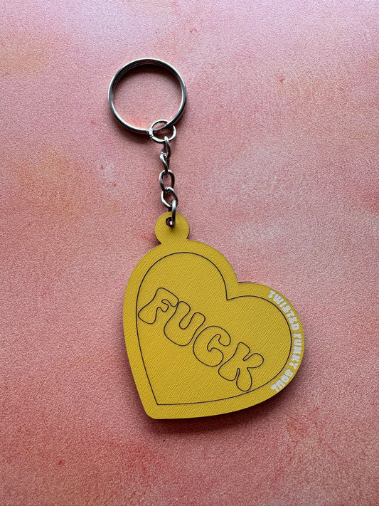 FUCK - Love Heart Wooden Keyring | Laser Cut - (Ready To Ship)