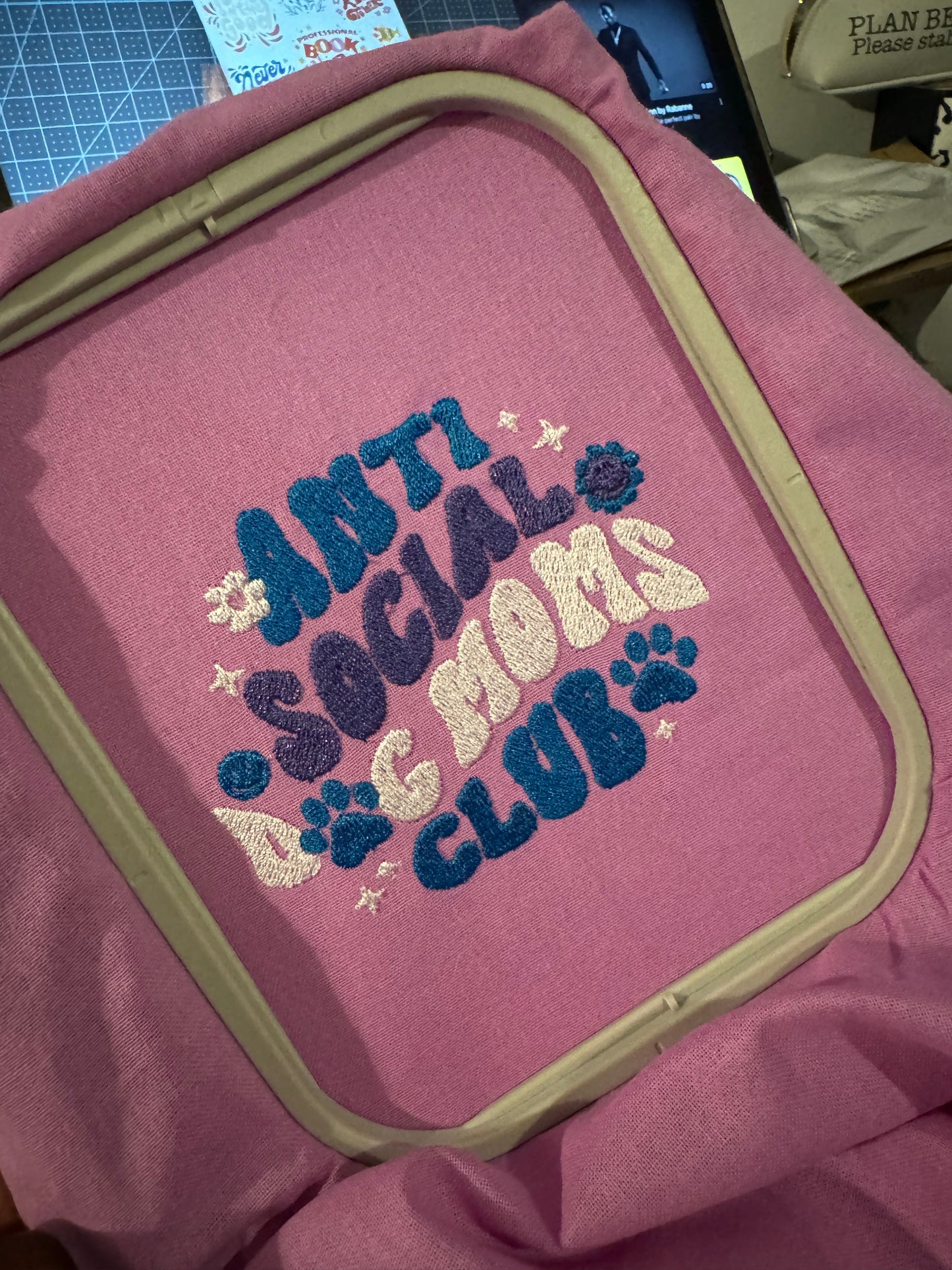 Anti Social Dogs Mom Club Embroidered Crewneck T-shirt