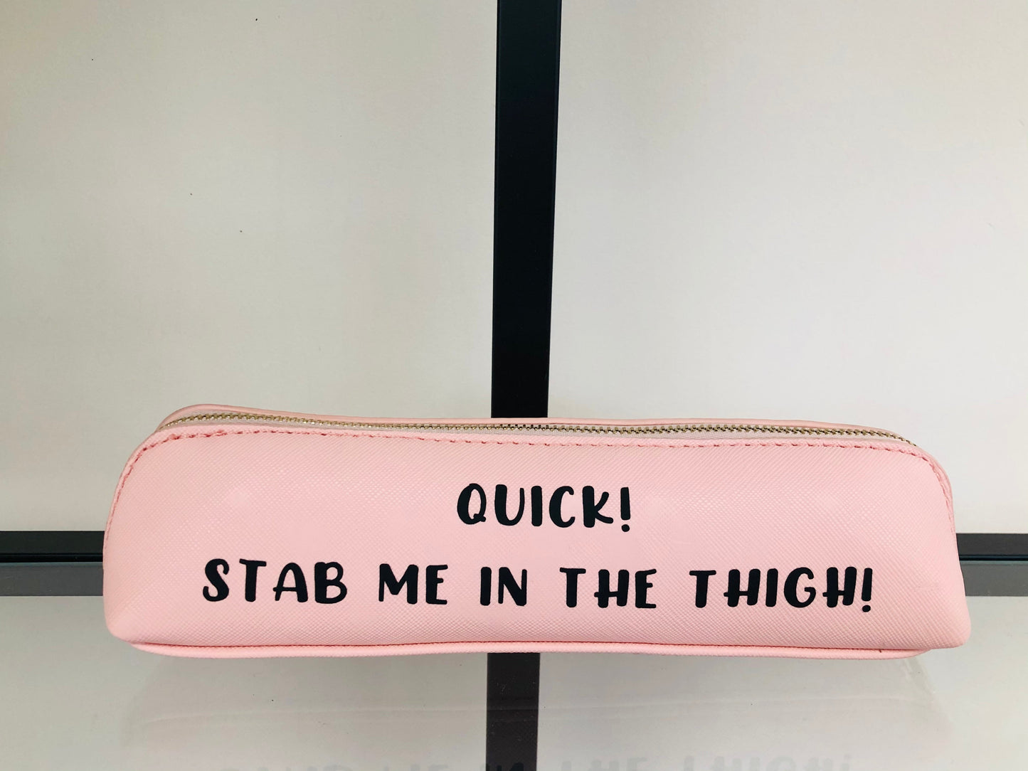 Quick, Stab Me In The Thigh Epipen Holder - Black Pouch With White Text
