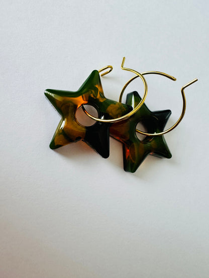 Moody Star - Resin Hoop Charm Earrings