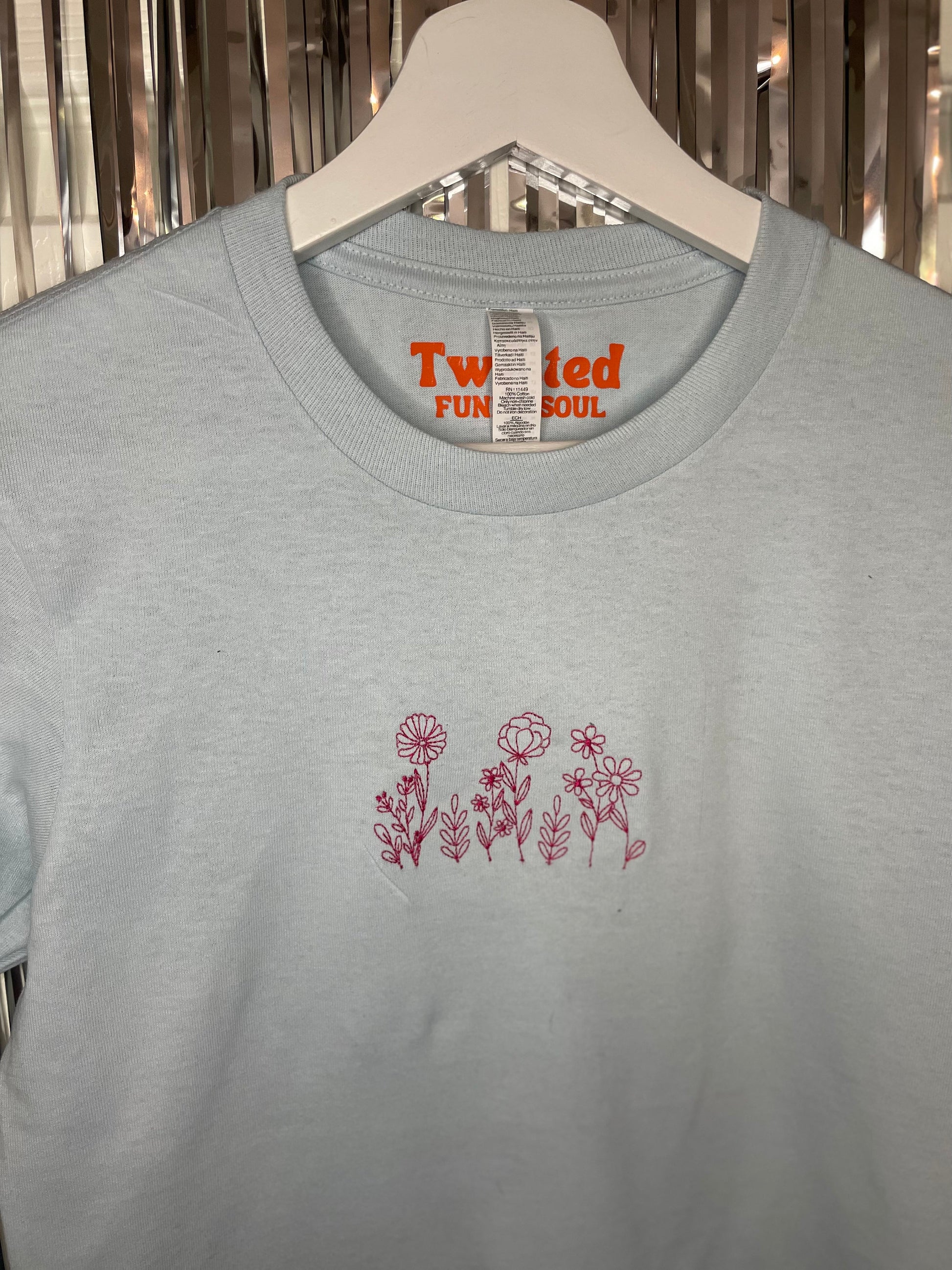 Wildflowers Embroidered Crew Neck T-shirt, Unisex tshirt, Gardening, Floral Embroidery, Botanical Gift, Flower Aesthetic, Plant Lady Shirt
