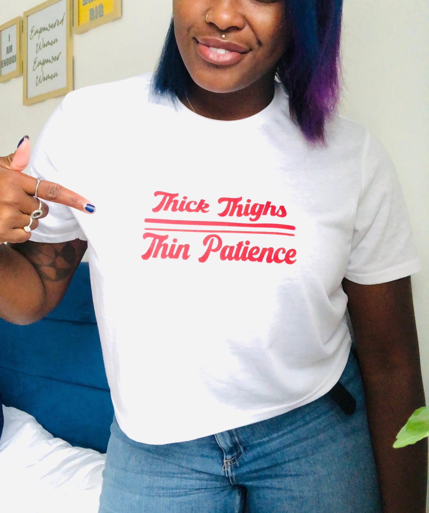 Thick Thighs, Thin Patience Slogan Crop Boxy T-shirt