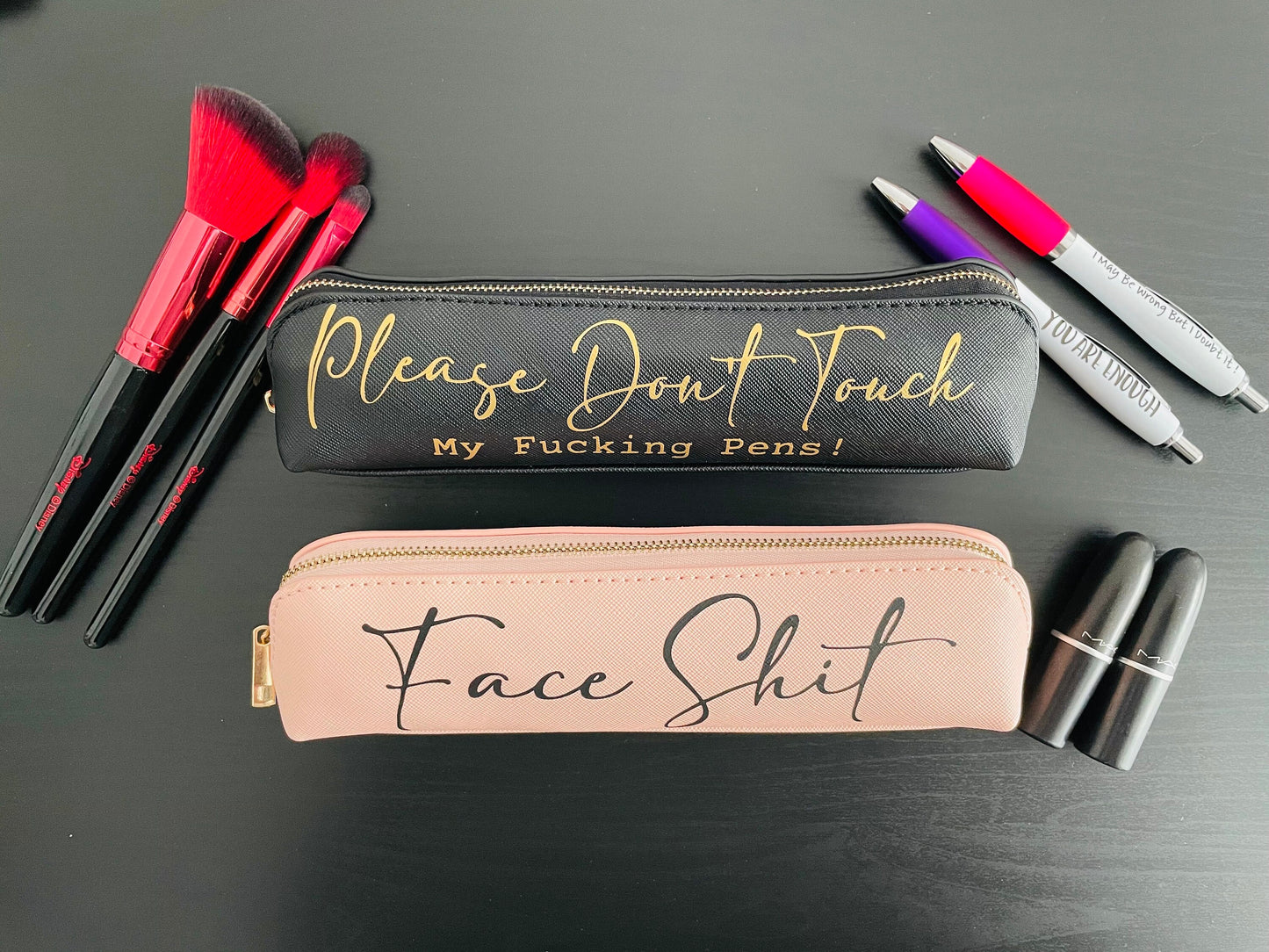 Face Shit | Mini Faux Leather Make Up Bag | Personalised | Accessory Pouch