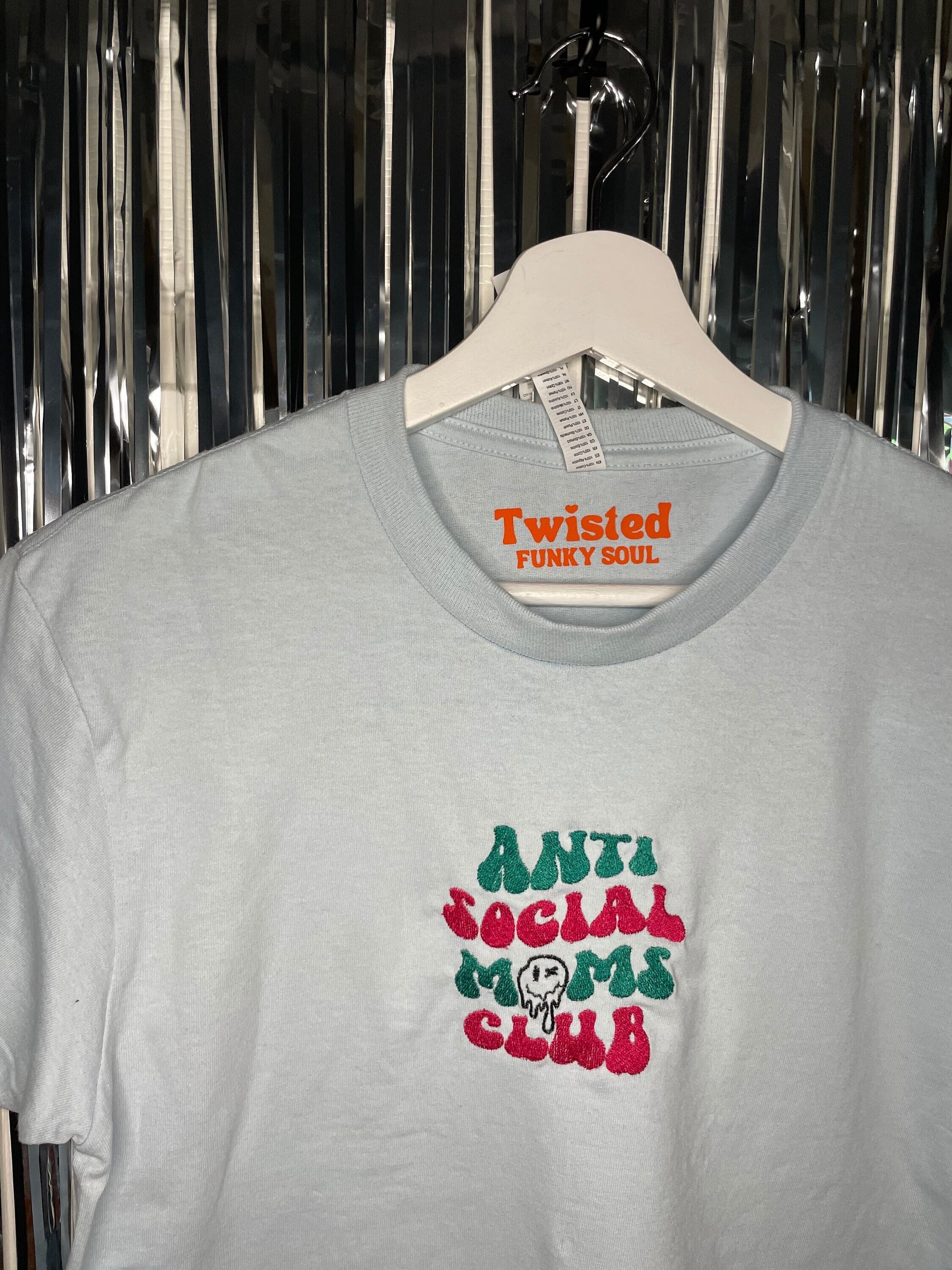 Anti Social Moms Club Embroidered Crewneck T-shirt, Gifts For Parents , Gifts For Mums , Mama of Humans