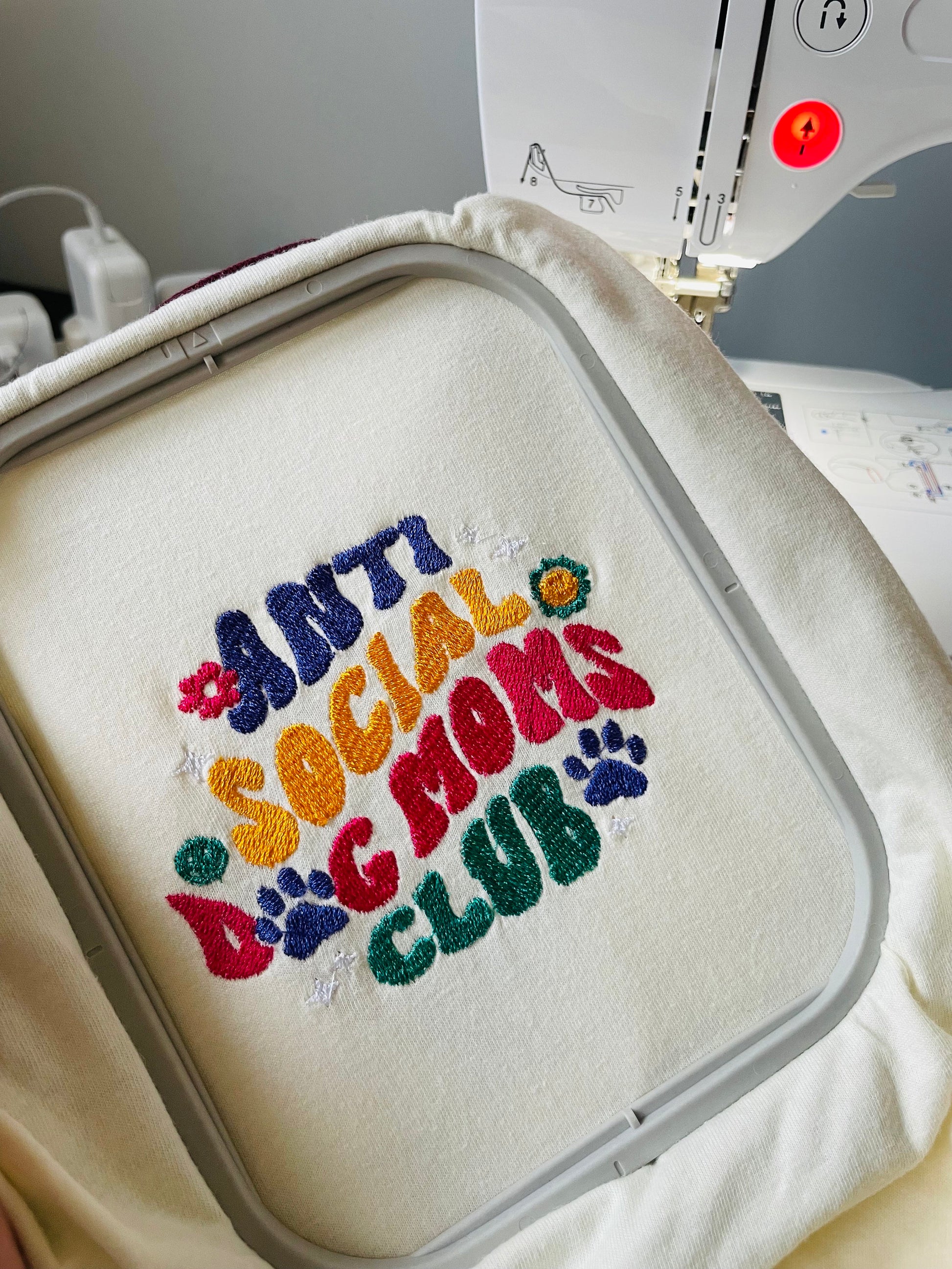 Anti Social Dogs Mom Club Embroidered Crewneck T-shirt, Gifts For Dog Owners, Gifts For Dog Mum , Mama of Dogs