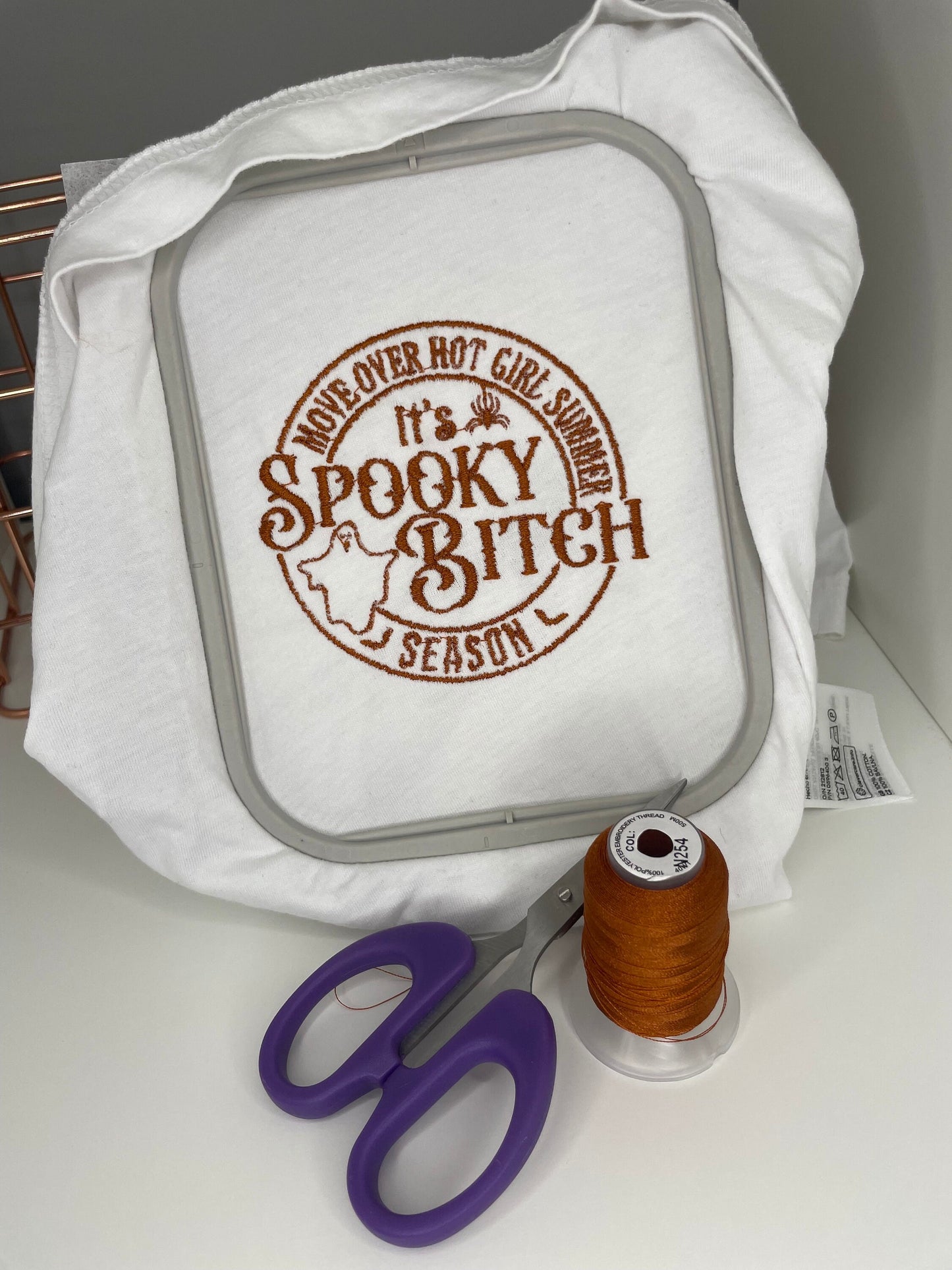 Hello Spooky Bitch Season, Goodbye Hot Girl Summer Embroidery T-shirt, unisex spooky season cheeky tee